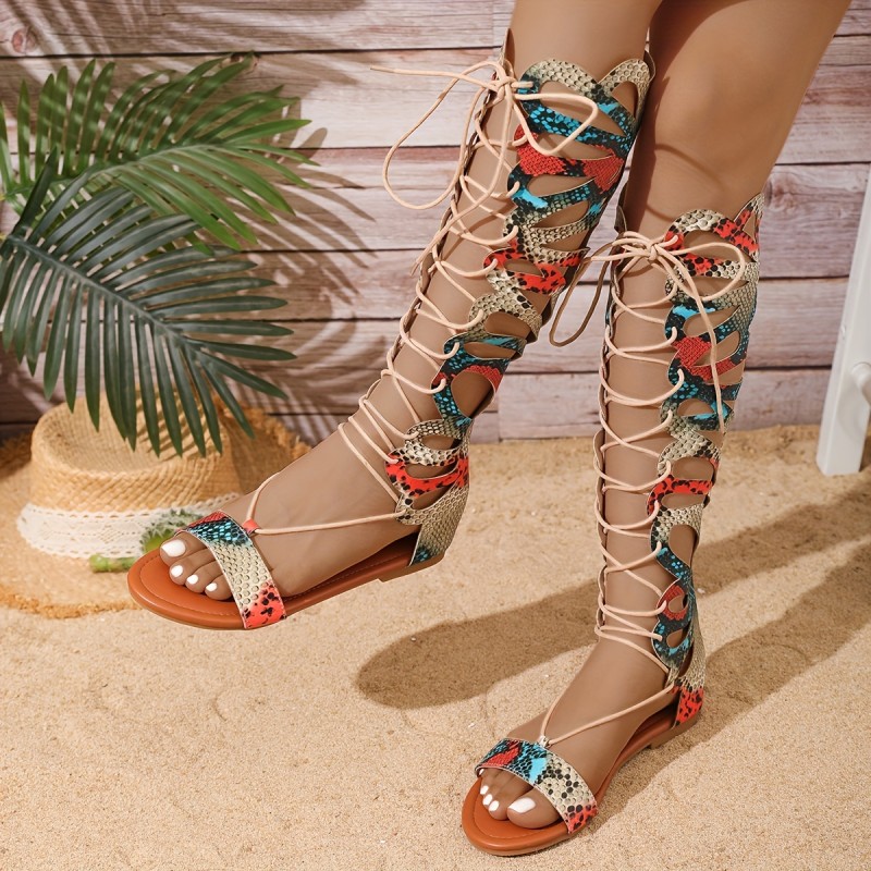 New Women'S Round-Toe Flat Gladiator Sandals with Front Lacing in a Roman Style, Featuring a Unique And Comfortable Design.