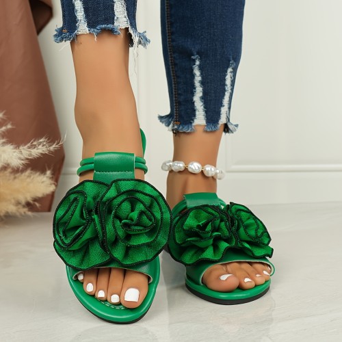 New Stylish Classic Women'S Floral Flat Sandals for Outdoor Use, Featuring a Non-Slip Surface And Comfortable Shiny Buckle.