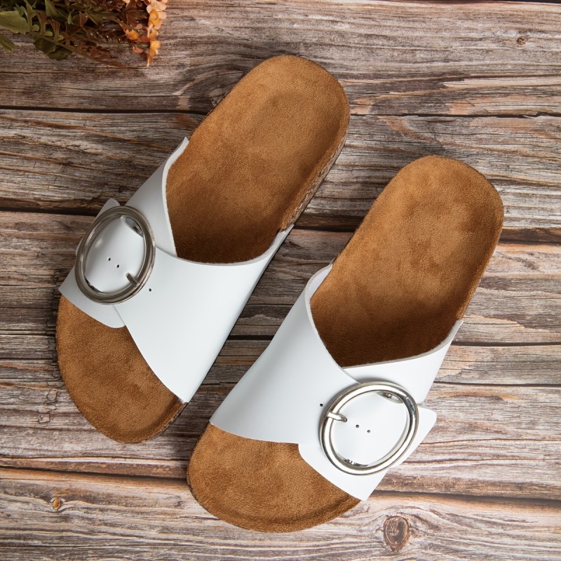 Comfortable Flat Shoes Lightweight Comfortable Flat Shoes - New Spring and Autumn Women's Versatile Casual Shoes - Non-Slip, Adjustable Metal Round Buckle, Perfect for Outdoor Wear as Open-Toe Slide Sandals