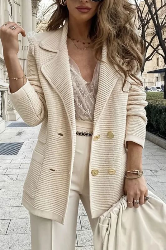 Casual Pit Strip Blazer Coat, Loose Pocket Buttons Lapel Long Sleeve Fashion Loose Blazer Outerwear