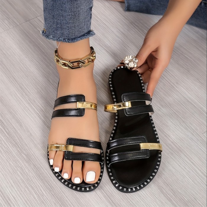 Comfy Chic Flat Sandals - Women's Stylish Open-Toe Slides for Outdoor, Beach, and Home - Soft, Breathable, Adjustable Straps, and Anti-Slip Soles