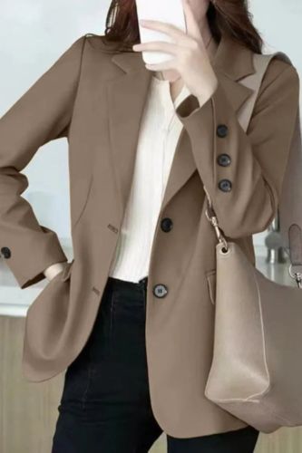 Solid Color Button Front Blazer, Elegant Lapel Neck Button Decor Long Sleeve Blazer For Spring & Fall, Women's Clothing