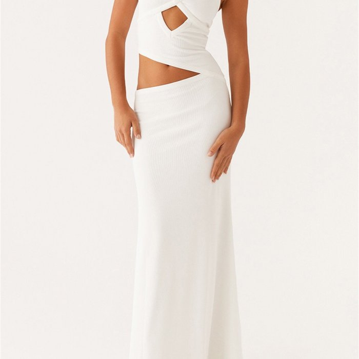Women Slip Dress, Sleeveless V-neck Backless Hollowed Swing Dress Summer Long Dress for Cocktail Party