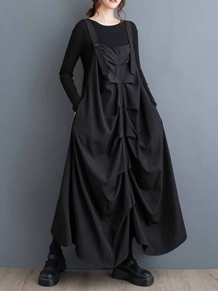 Yamamoto Style, Pleated Suspender Dress Yamamoto Style Personality Pleated Suspender Dress - Fashionable, Flattering, Mid-Length, New Spring and Autumn
