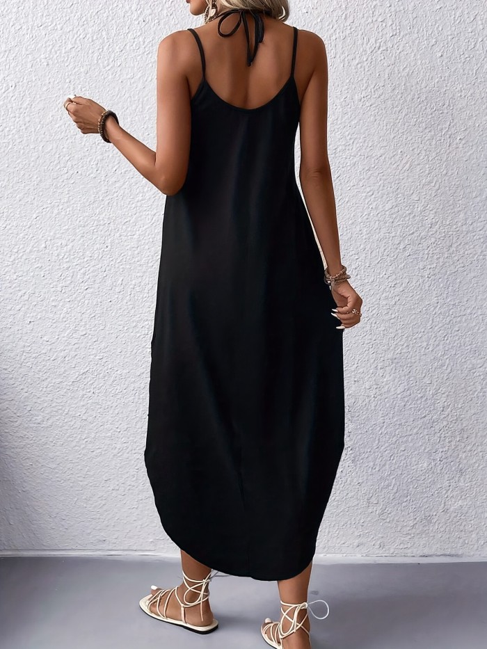 Summer Elegant Sleeveless Maxi Dress - V-Neck, Polyester & Elastane Blend, Machine Washable, Green with Sun and Moon Graphic for Women