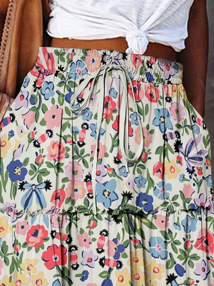 Women'S Floral Print Maxi Dress, Casual Style, 100% Polyester, Woven Fabric, 150 g\u002Fm², Frill Detail, Long Length, Spring\u002FSummer Collection
