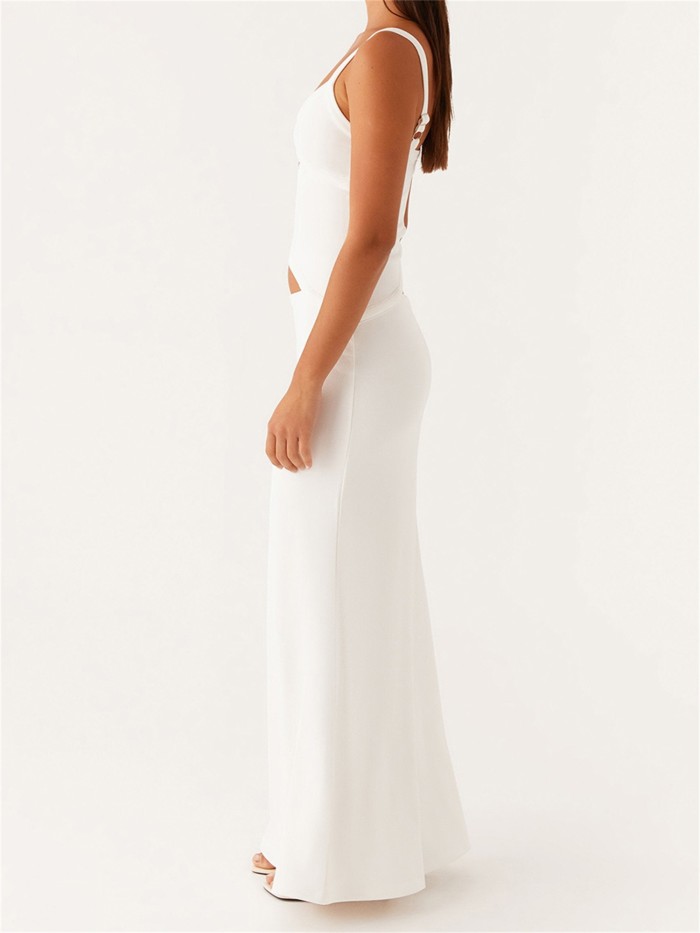 Women Slip Dress, Sleeveless V-neck Backless Hollowed Swing Dress Summer Long Dress for Cocktail Party