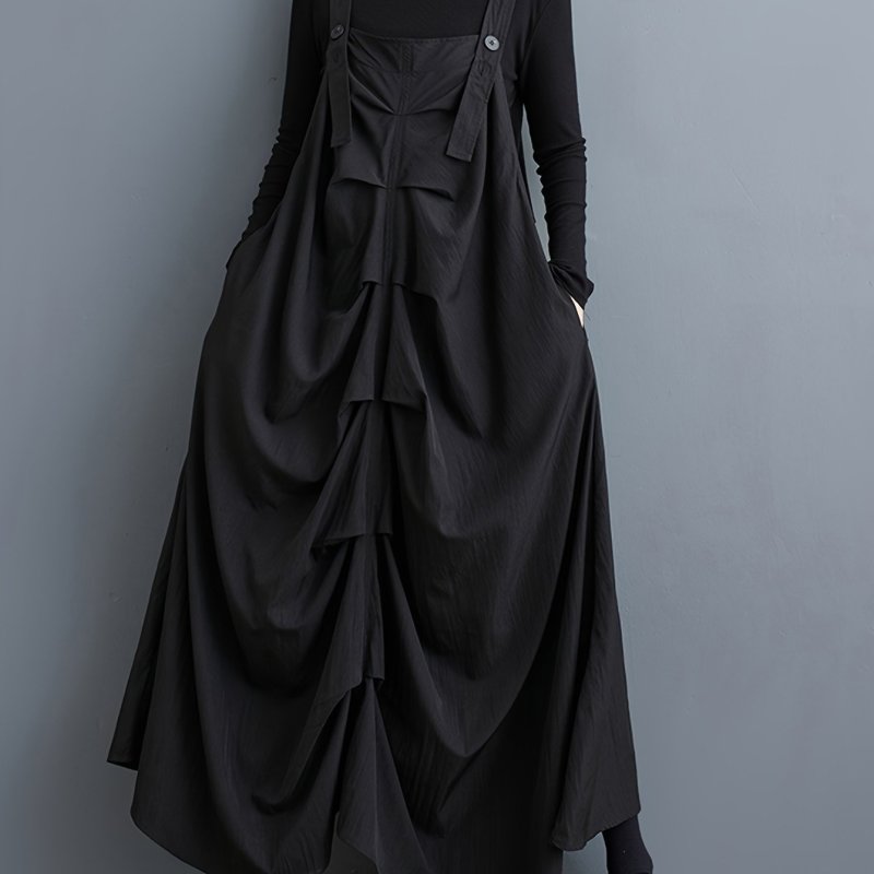 Yamamoto Style, Pleated Suspender Dress Yamamoto Style Personality Pleated Suspender Dress - Fashionable, Flattering, Mid-Length, New Spring and Autumn