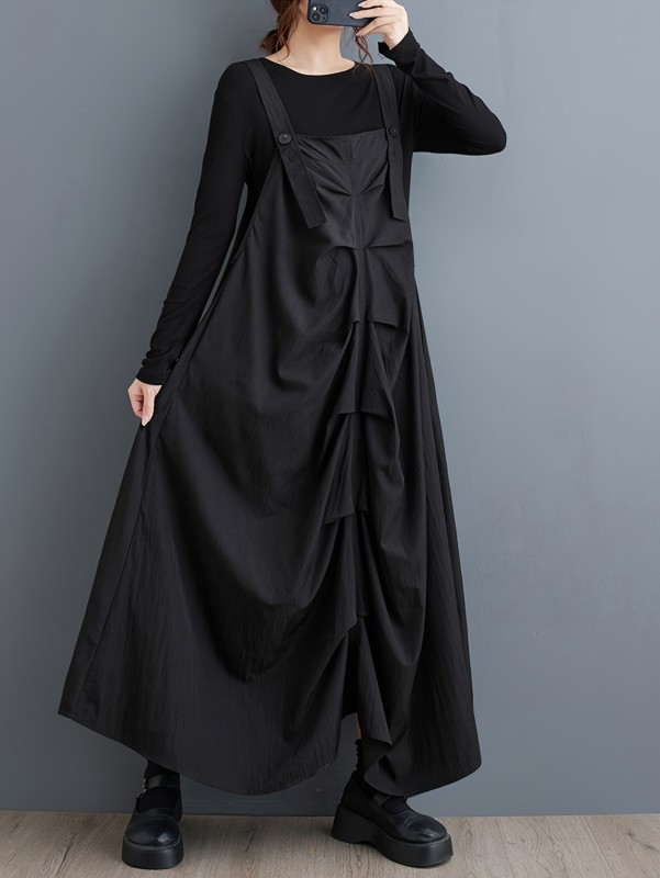 Yamamoto Style, Pleated Suspender Dress Yamamoto Style Personality Pleated Suspender Dress - Fashionable, Flattering, Mid-Length, New Spring and Autumn