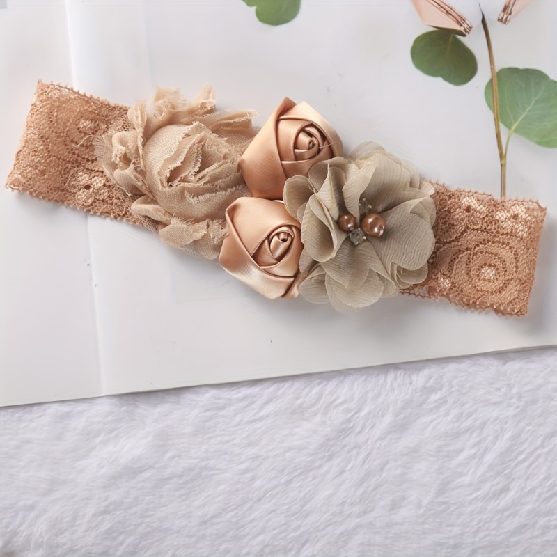 Girls Headband, Newborn Rose Elastic Hair Band, Chiffon Flower Rhinestone Lace Headbands - For Girls - Suitable for Birthdays, Parties & Everyday Wear - Perfect Gift for Little Princesses