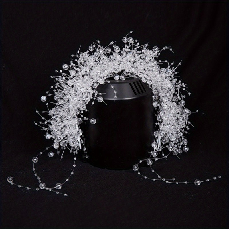 Elegant Crystal Bead Bridal Headwear - Luxurious Tassel Hairband with Floral and Leaf Motifs, Perfect for Weddings and Formal Events, Wedding Accessories