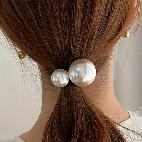 Elegant 2pcs Faux Pearl Hair Ties - High Elasticity, Durable Ponytail Holders for Women & Girls - Perfect for Everyday & Special Occasions