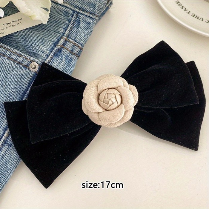 2pcs Velvet Camellia Hair Accessories Set, Elegant Fleece Bow Hair Clips, Stylish Hair Pins for Women, Perfect for New Year'S and Christmas Gifts, Temperament Hairpiece, Velour Material