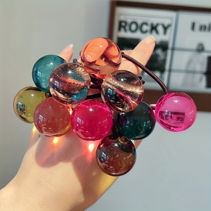 7pcs Colorful Translucent Ball Hair Ties - Cute & Sweet Ponytail Holders for Women and Girls, High Elasticity, Glossy Finish, Perfect for Casual Attire, Christmas Gifts & Holiday Decor, Everyday Hair Ties | Sweet Style Accessory | Durable Hairband, Hair Accessories