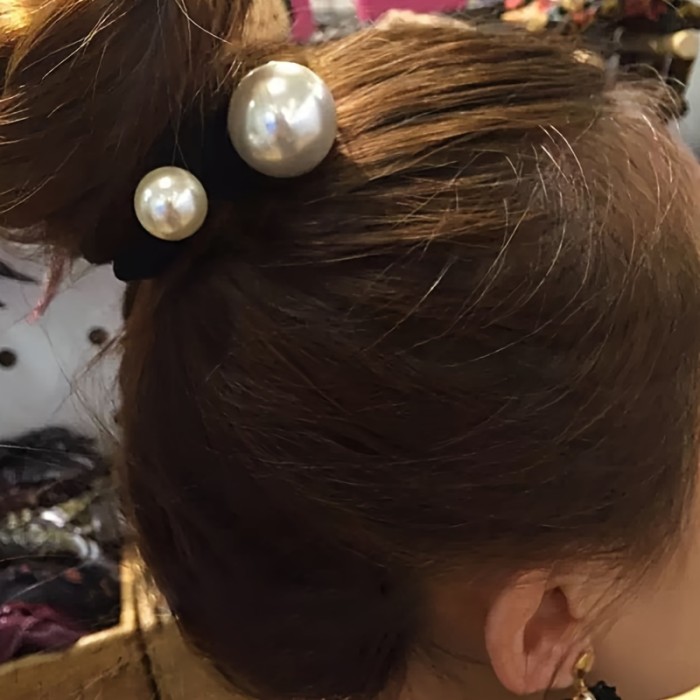 Elegant 2pcs Faux Pearl Hair Ties - High Elasticity, Durable Ponytail Holders for Women & Girls - Perfect for Everyday & Special Occasions