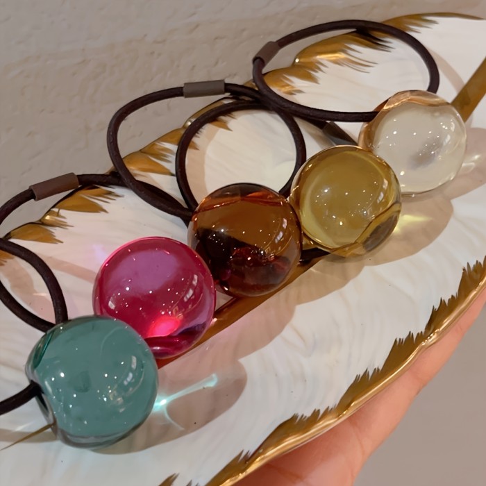 7pcs Colorful Translucent Ball Hair Ties - Cute & Sweet Ponytail Holders for Women and Girls, High Elasticity, Glossy Finish, Perfect for Casual Attire, Christmas Gifts & Holiday Decor, Everyday Hair Ties | Sweet Style Accessory | Durable Hairband, Hair Accessories