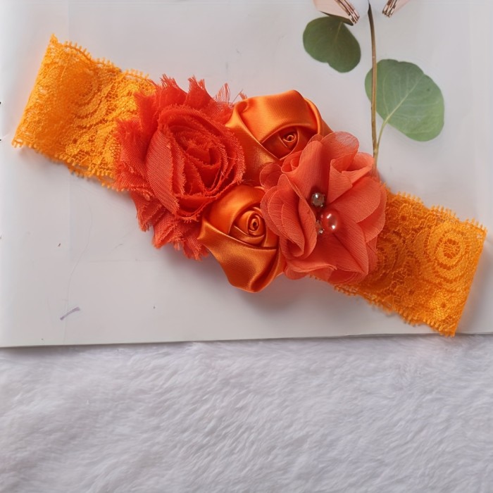 Girls Headband, Newborn Rose Elastic Hair Band, Chiffon Flower Rhinestone Lace Headbands - For Girls - Suitable for Birthdays, Parties & Everyday Wear - Perfect Gift for Little Princesses
