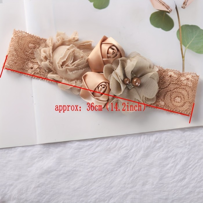 Girls Headband, Newborn Rose Elastic Hair Band, Chiffon Flower Rhinestone Lace Headbands - For Girls - Suitable for Birthdays, Parties & Everyday Wear - Perfect Gift for Little Princesses