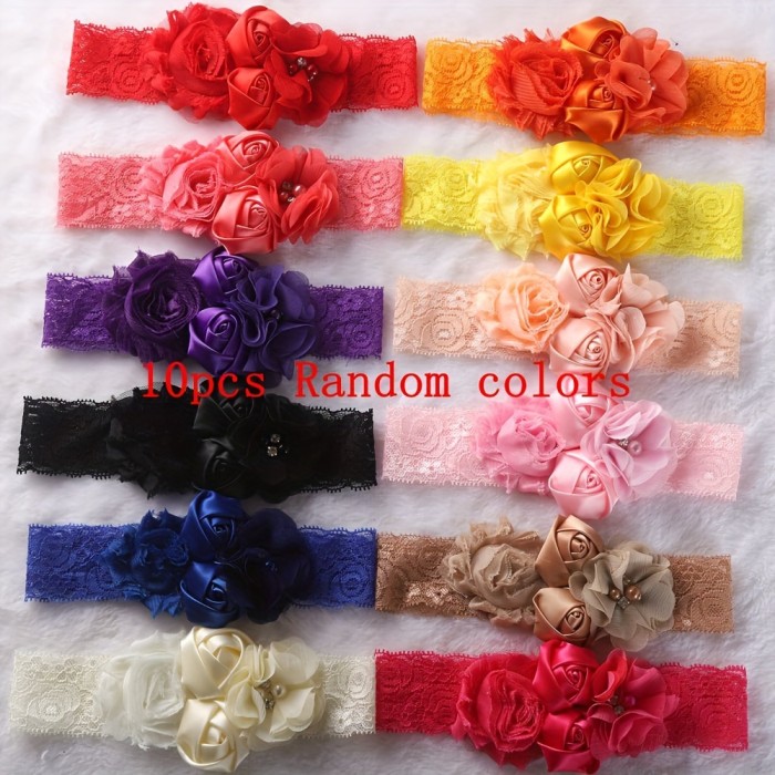 Girls Headband, Newborn Rose Elastic Hair Band, Chiffon Flower Rhinestone Lace Headbands - For Girls - Suitable for Birthdays, Parties & Everyday Wear - Perfect Gift for Little Princesses