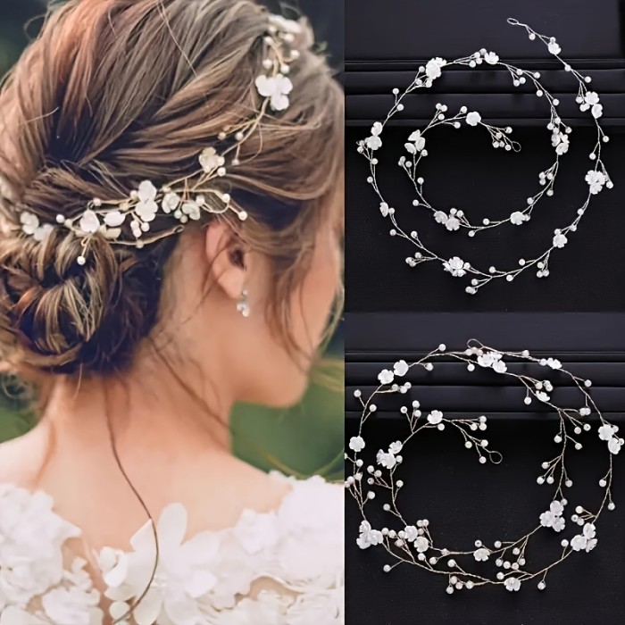 Handmade Pearl Flower Headband, One Meter Long Flower Pearl Headband, Bridesmaid Flower Girl Headwear