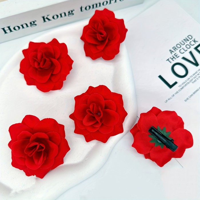 5pcs Fashion Classic High Quality Simulation Rose Hairpin Decor