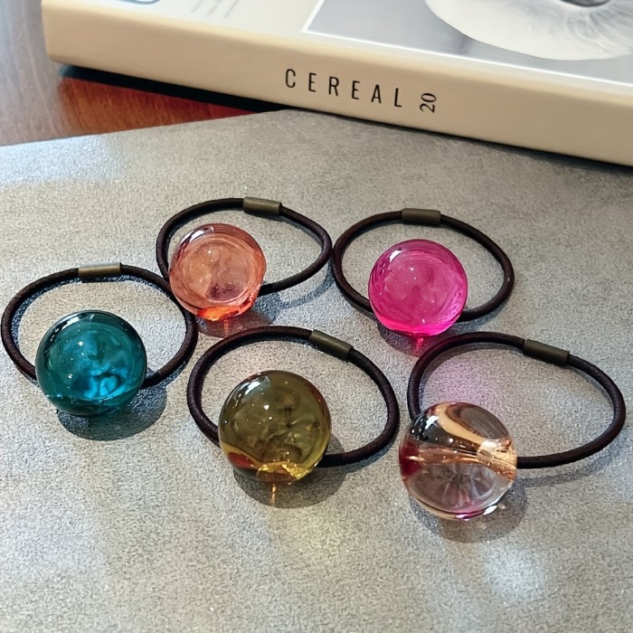 7pcs Colorful Translucent Ball Hair Ties - Cute & Sweet Ponytail Holders for Women and Girls, High Elasticity, Glossy Finish, Perfect for Casual Attire, Christmas Gifts & Holiday Decor, Everyday Hair Ties | Sweet Style Accessory | Durable Hairband, Hair Accessories