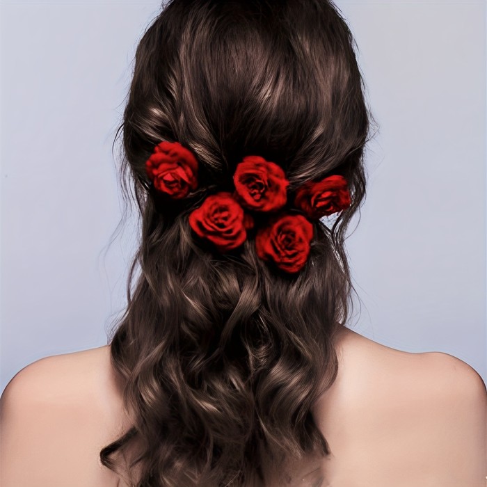5pcs Fashion Classic High Quality Simulation Rose Hairpin Decor