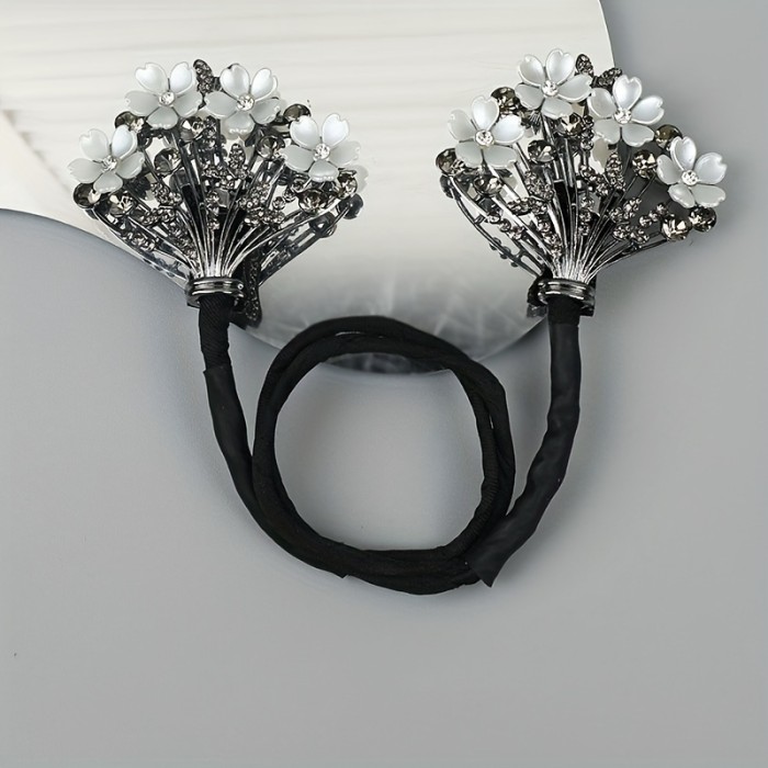 Elegant Handmade Floral Hair Bun Maker - Alloy, Vintage\u002FSimple Style, Rectangular Hair Accessory with Pearl and Crystal Embellishments for Stylish Updos, Hair Accessories