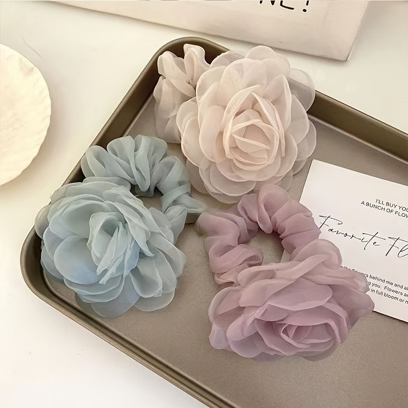 3pcs Elegant French Floral Mesh Camellia Headbands - Vintage Style, Solid Color, Pearl Accents, Perfect for Weddings & Formal Events, Hair Accessories for Women