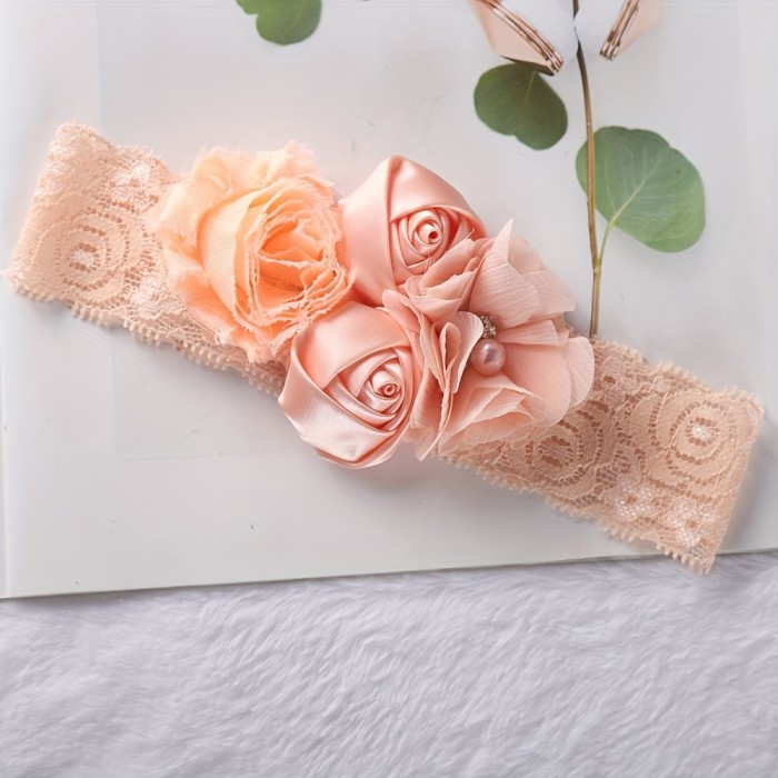 Girls Headband, Newborn Rose Elastic Hair Band, Chiffon Flower Rhinestone Lace Headbands - For Girls - Suitable for Birthdays, Parties & Everyday Wear - Perfect Gift for Little Princesses