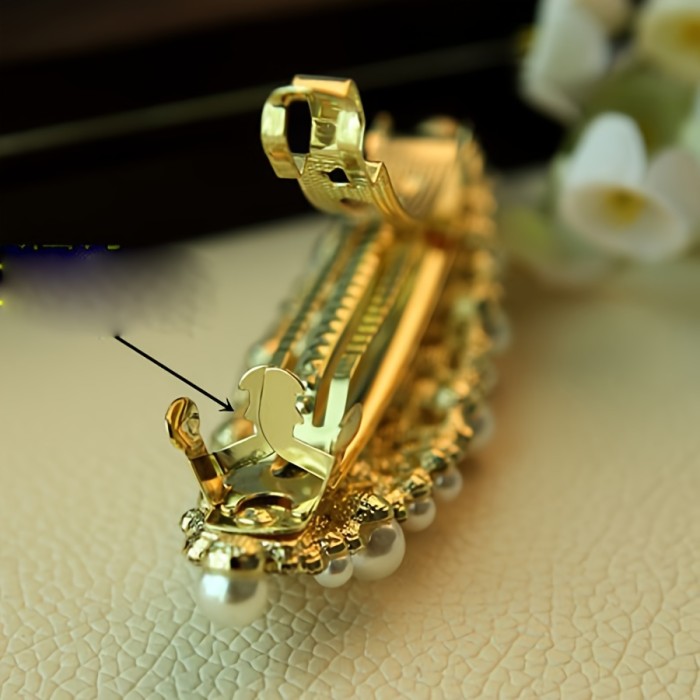 Elegant Faux Pearl & Rhinestone Hair Clip - Alloy, Rectangular Spring Barrette for Women and Girls