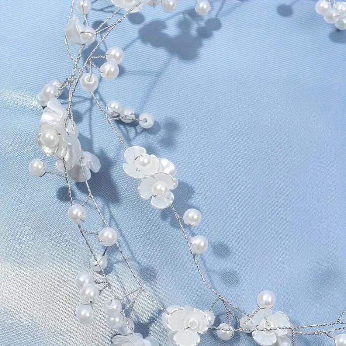 Handmade Pearl Flower Headband, One Meter Long Flower Pearl Headband, Bridesmaid Flower Girl Headwear