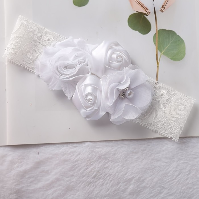 Girls Headband, Newborn Rose Elastic Hair Band, Chiffon Flower Rhinestone Lace Headbands - For Girls - Suitable for Birthdays, Parties & Everyday Wear - Perfect Gift for Little Princesses