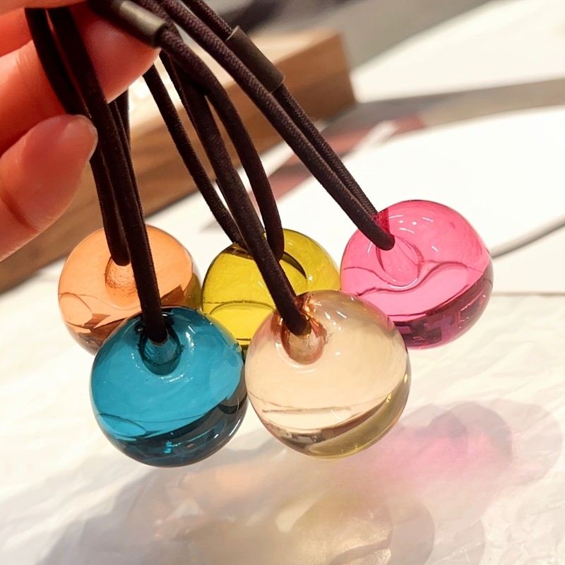 7pcs Colorful Translucent Ball Hair Ties - Cute & Sweet Ponytail Holders for Women and Girls, High Elasticity, Glossy Finish, Perfect for Casual Attire, Christmas Gifts & Holiday Decor, Everyday Hair Ties | Sweet Style Accessory | Durable Hairband, Hair Accessories