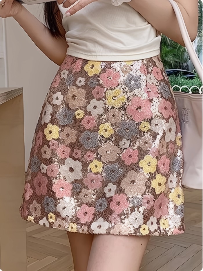 Women's Elegant Floral Print Midi Skirt - Stretchy Polyester-Spandex Blend, Lightweight 150g\u002Fm² Fabric, All-Season Versatile Skirt for Casual & Formal Outfits, Everyday Versatile Skirt | Floral Midi Skirt | Stretchy Material Skirt