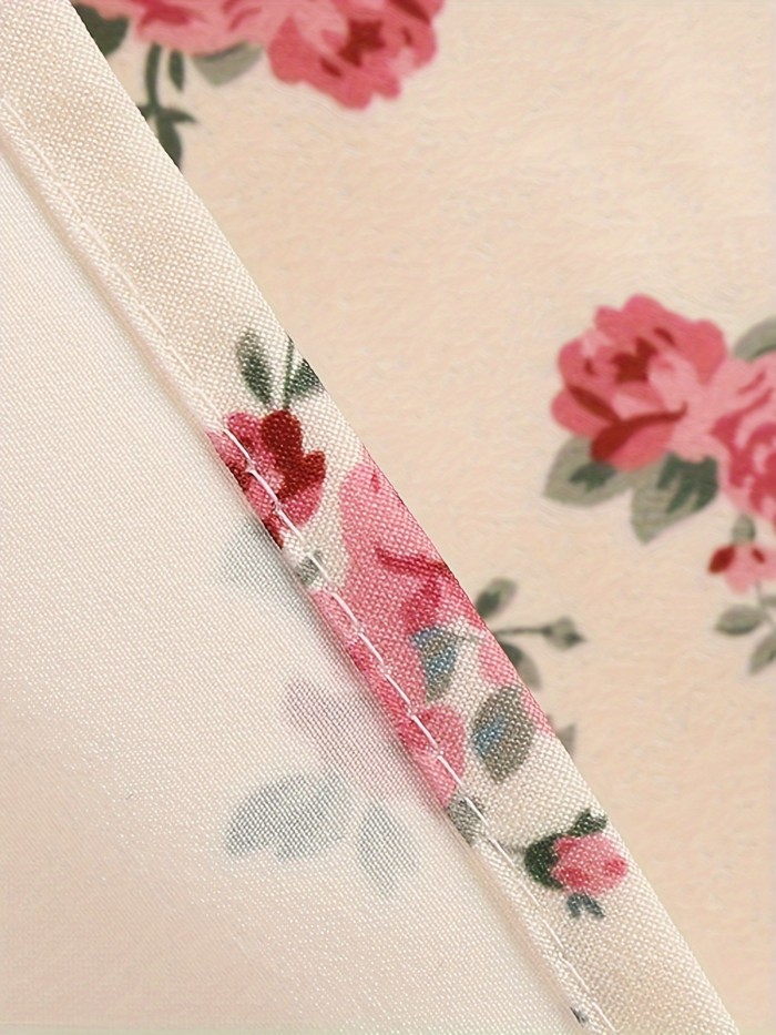 Elegant Floral A-Line Dress for Women - Light Beige with Pink Print, Adjustable Spaghetti Straps, Tummy Control, Zipper Back