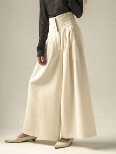 High-Waisted Pleated Loose Wide Leg Trousers Casual Pants Bottoms