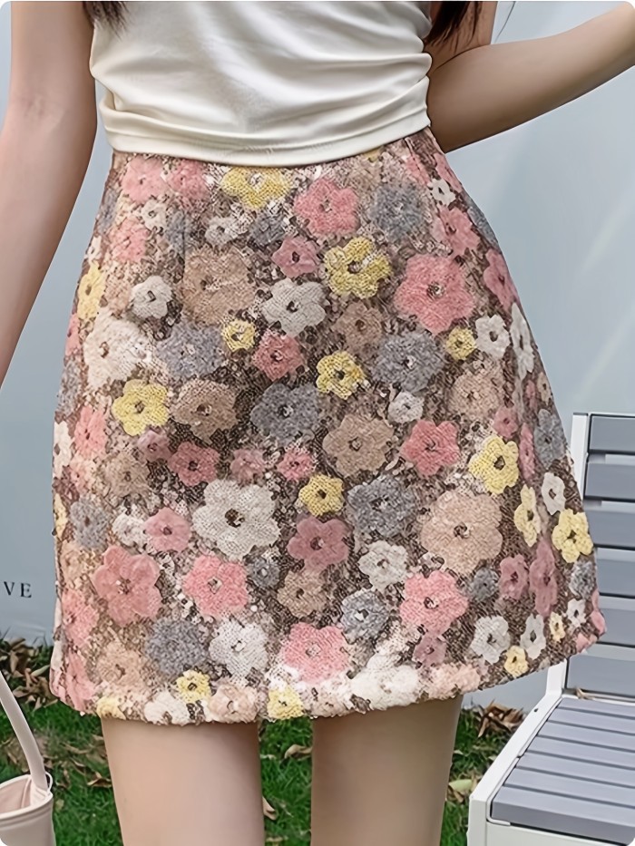 Women's Elegant Floral Print Midi Skirt - Stretchy Polyester-Spandex Blend, Lightweight 150g\u002Fm² Fabric, All-Season Versatile Skirt for Casual & Formal Outfits, Everyday Versatile Skirt | Floral Midi Skirt | Stretchy Material Skirt