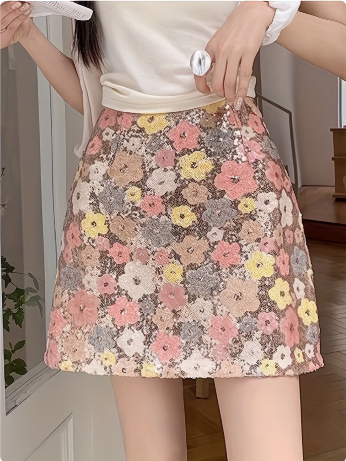 Women's Elegant Floral Print Midi Skirt - Stretchy Polyester-Spandex Blend, Lightweight 150g\u002Fm² Fabric, All-Season Versatile Skirt for Casual & Formal Outfits, Everyday Versatile Skirt | Floral Midi Skirt | Stretchy Material Skirt