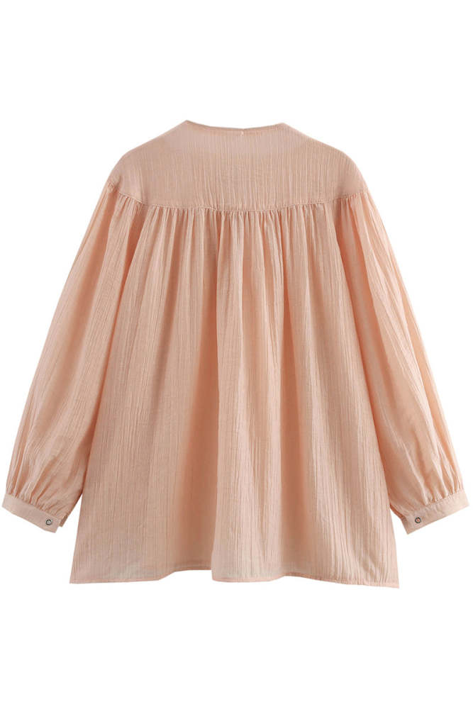 Casual Solid Color Lace Up O Neck Blouses