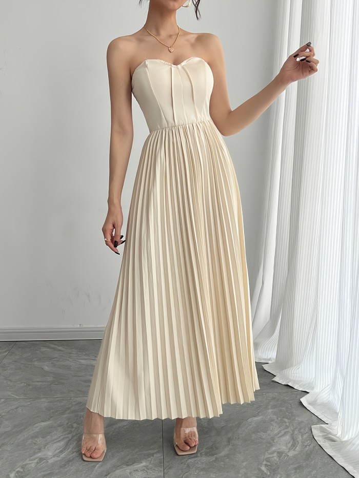 Elegant Apricot Off-Shoulder Ruched A-Line Dress with Zipper - Chic Polyester Blend, Ideal for Casual & Formal Occasions, Relaxed Fit Dress|Clavicle-Length Dress|Zipper Dress