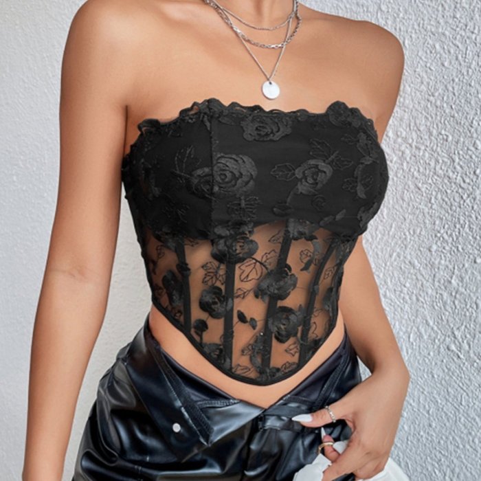 Women's Tank Tops Sexy Rose Lace Fish Bone Argyle Bodycon Cami Top