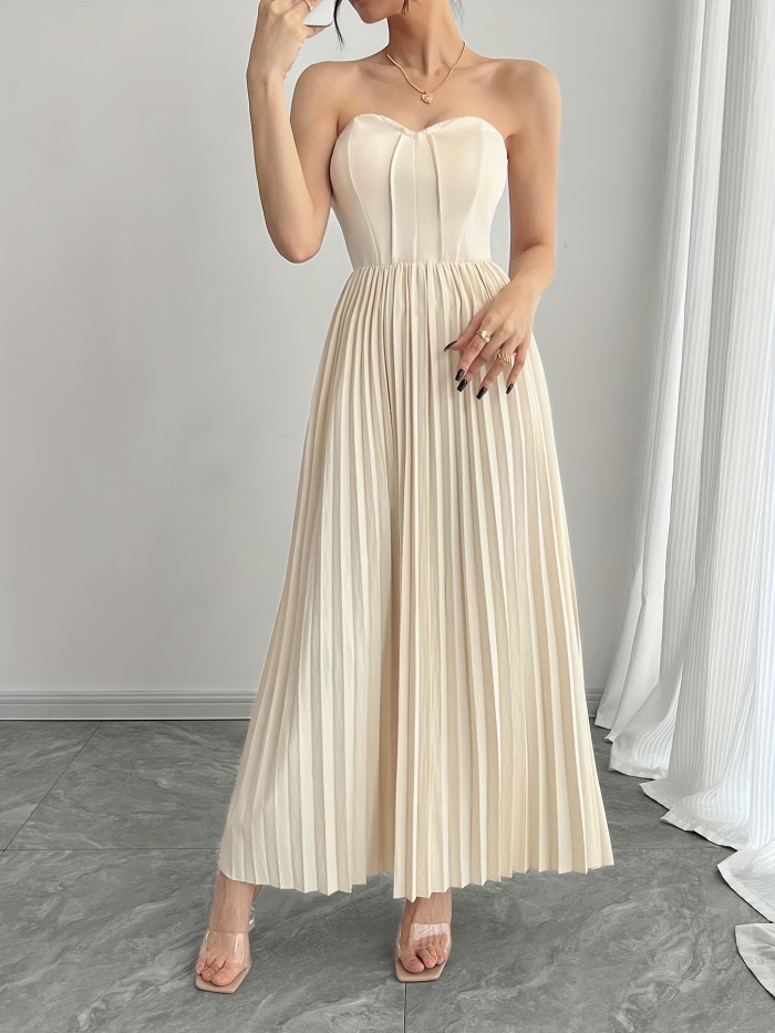Elegant Apricot Off-Shoulder Ruched A-Line Dress with Zipper - Chic Polyester Blend, Ideal for Casual & Formal Occasions, Relaxed Fit Dress|Clavicle-Length Dress|Zipper Dress