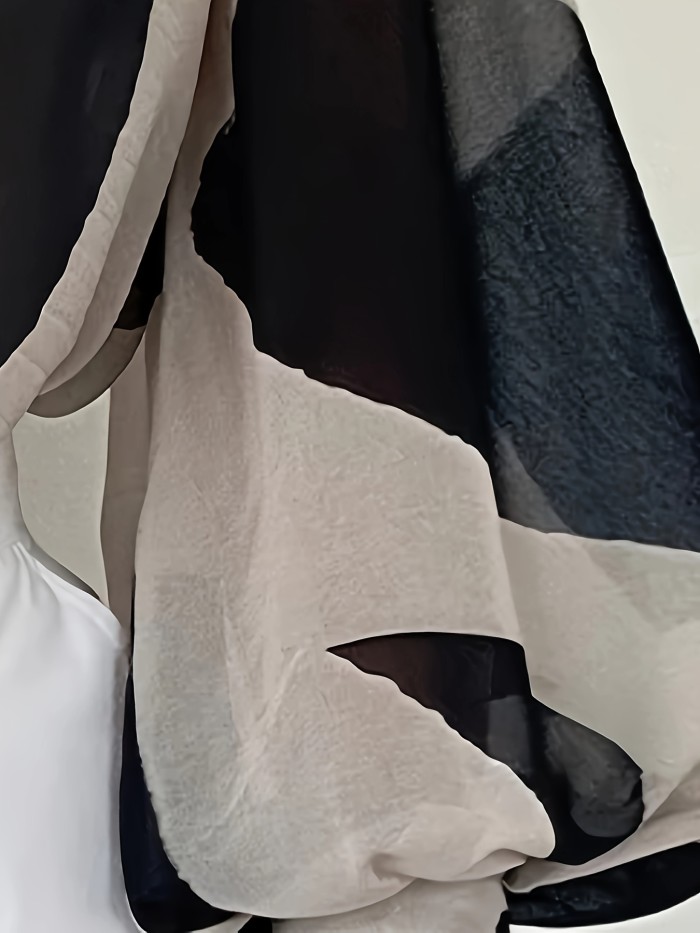 Elegant Color Block Button-Up Shirt for Women - Polyester, Non-Stretch, Woven Fabric - Perfect for Spring & Fall