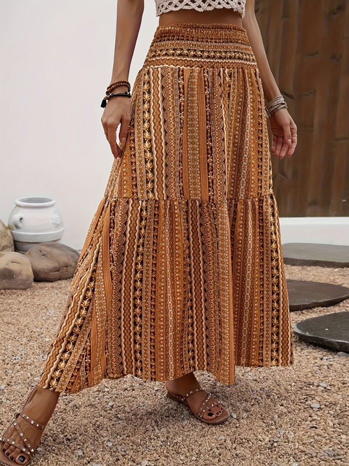 Audrina Bohemian Print Elastic Waist Tassel Maxi Skirt main image 1