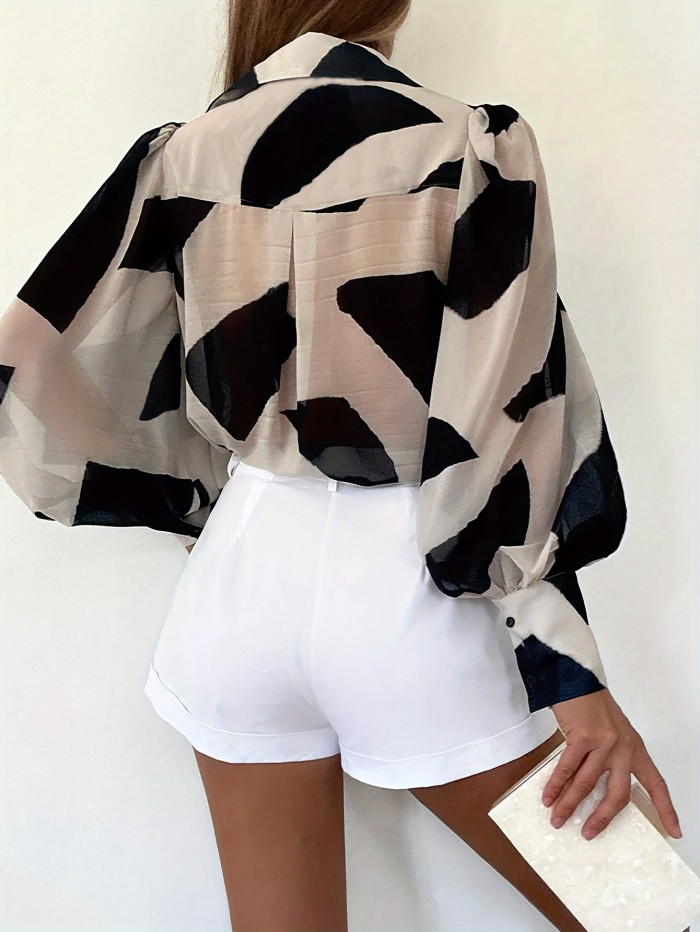 Elegant Color Block Button-Up Shirt for Women - Polyester, Non-Stretch, Woven Fabric - Perfect for Spring & Fall