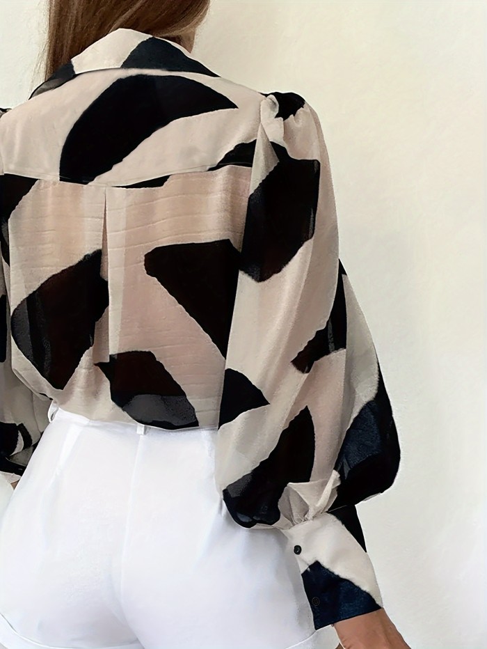 Elegant Color Block Button-Up Shirt for Women - Polyester, Non-Stretch, Woven Fabric - Perfect for Spring & Fall