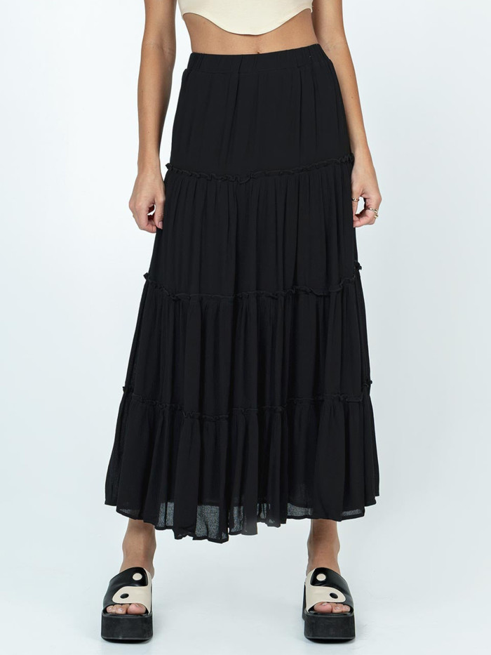 Women'S Long Skirts Floral Print\u002FSolid Color Elastic Waist Skirts Spring Summer Big Swing Loose Casual Skirts