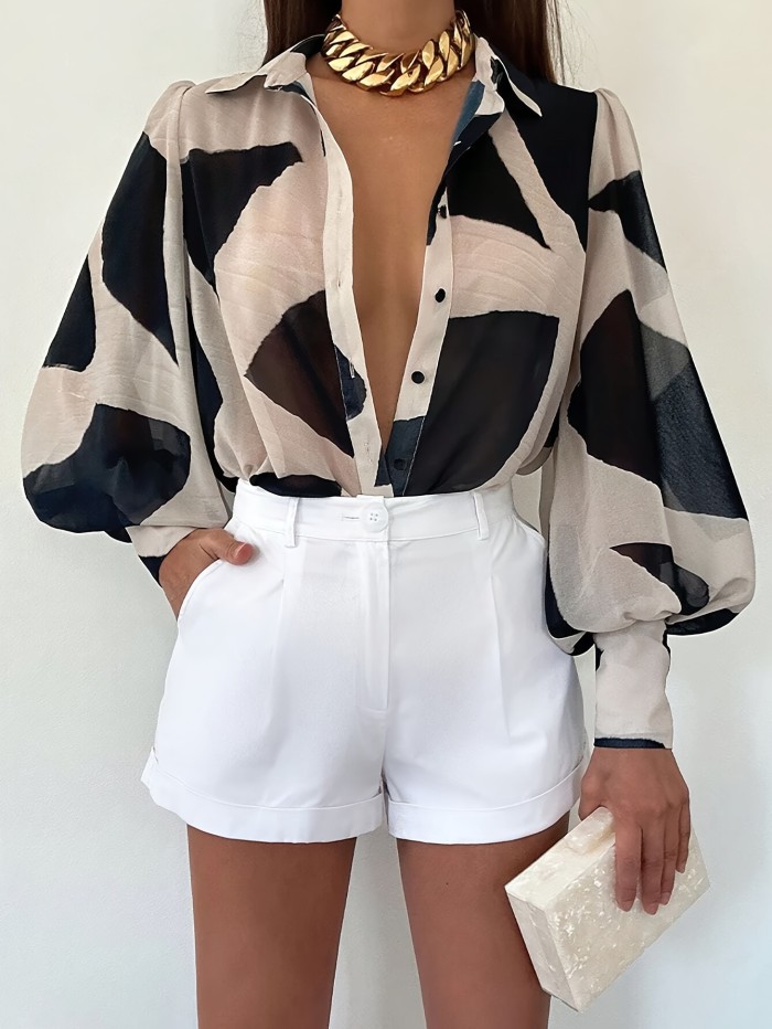 Elegant Color Block Button-Up Shirt for Women - Polyester, Non-Stretch, Woven Fabric - Perfect for Spring & Fall