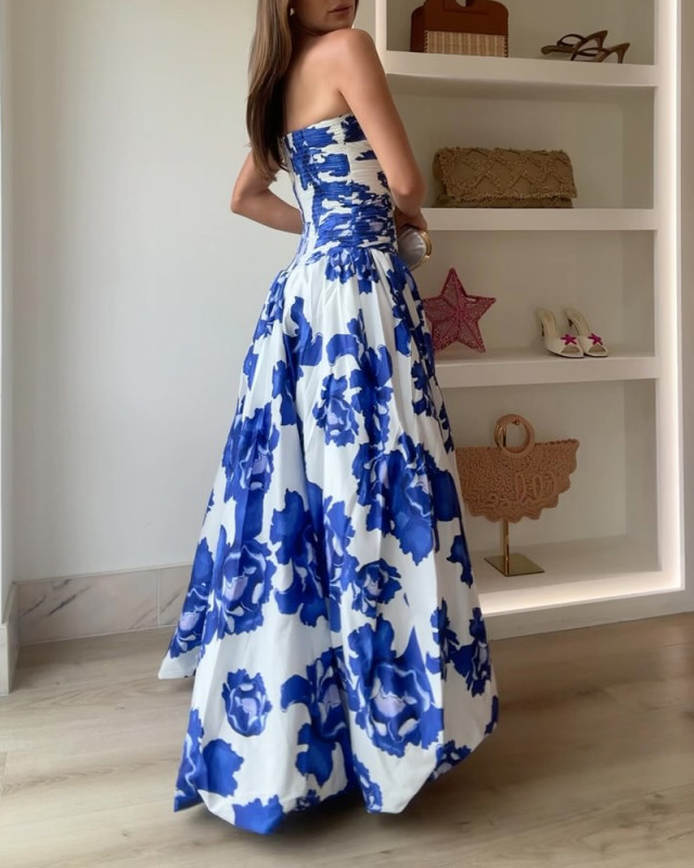 Elegant Strapless Floral Dress